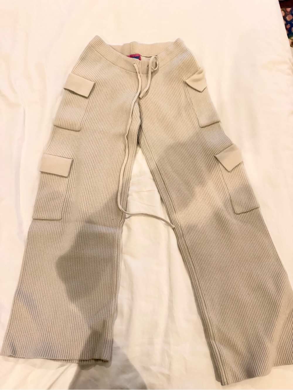 EDIKTED Beige Ribbed Cargo Knit Pants